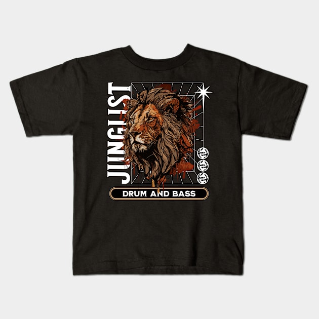 DRUM AND BASS  - Junglist Lion Y2K spice (White) Kids T-Shirt by DISCOTHREADZ 